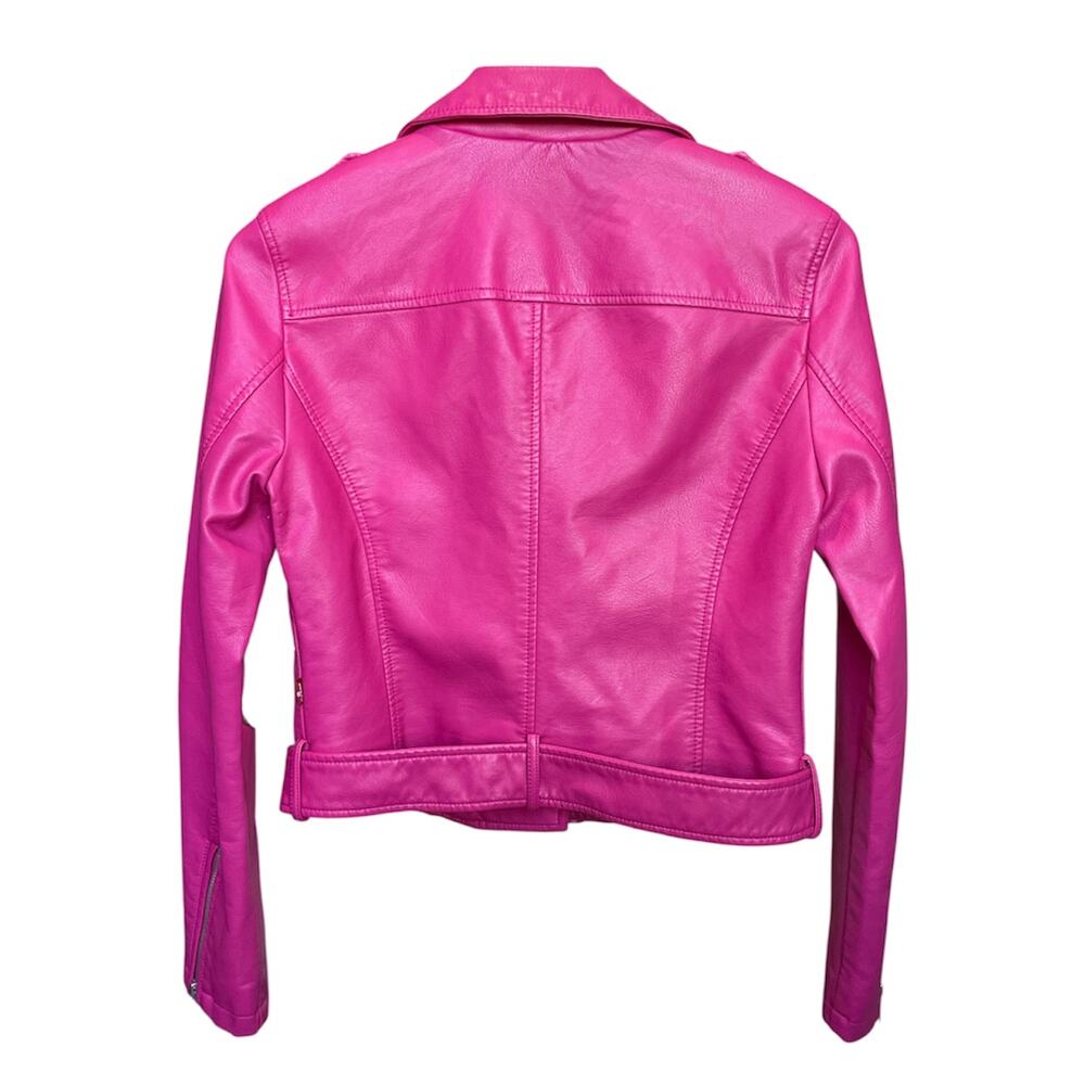 Levi’s Hot Pink Faux Leather Moto Biker Jacket Belted XS NWT - Picture 2 of 10